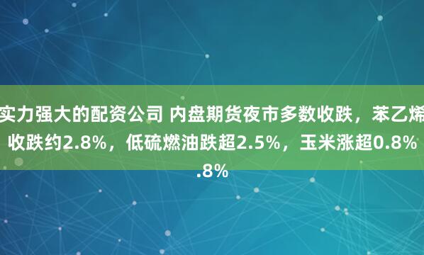 实力强大的配资公司 内盘期货夜市多数收跌，苯乙烯收跌约2.8%，低硫燃油跌超2.5%，玉米涨超0.8%